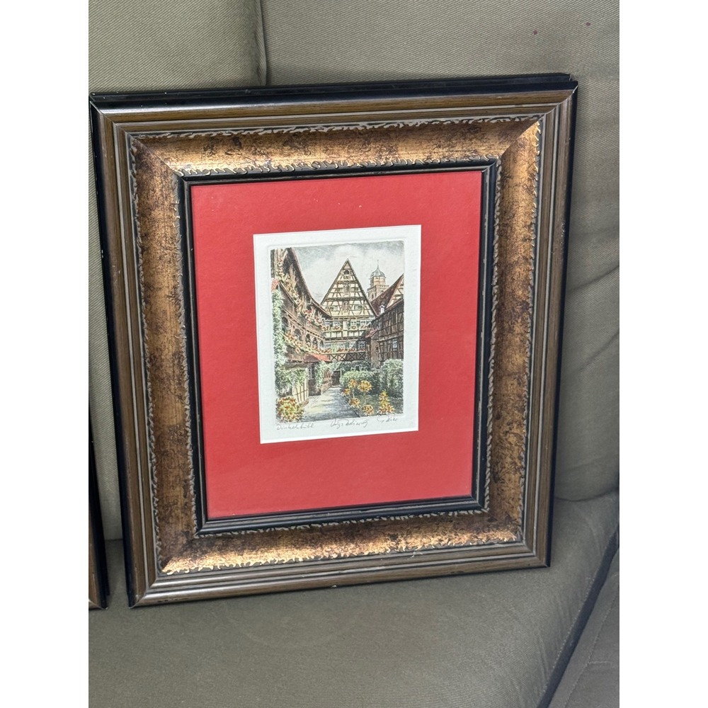Pair of Signed Inge Reith & G. Miko Etchings Dinkelsbühl Germany Medieval Town - Picture 3 of 13